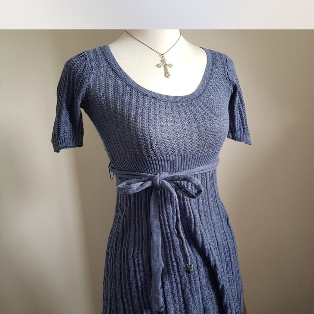 Blue Knit Dress with Belt